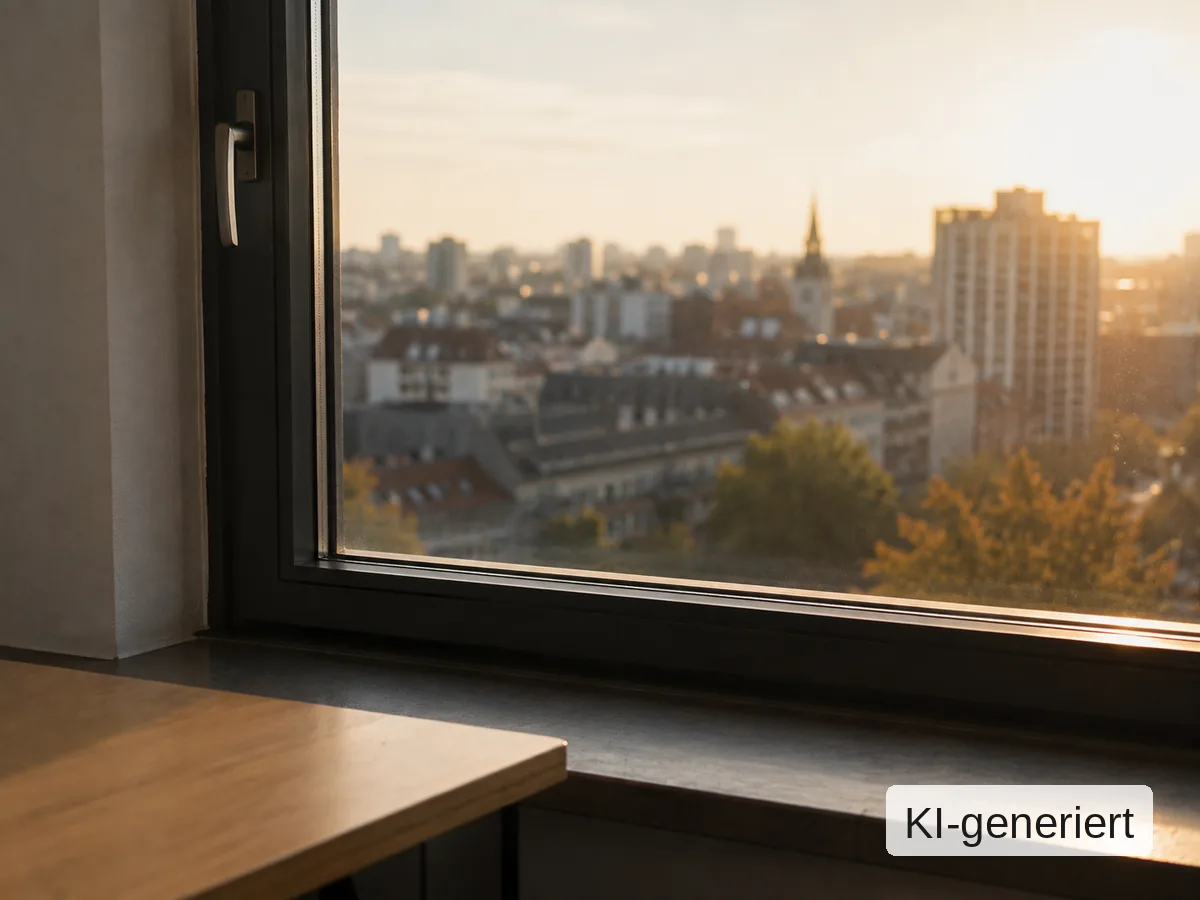 Blick aus einem Bürofenster am späten Nachmittag, Bild mit KI erstellt