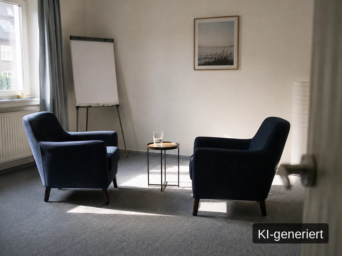 Zwei Sessel einander gegenüber, dazwischen ein kleiner Tisch, Bild mit KI erstellt