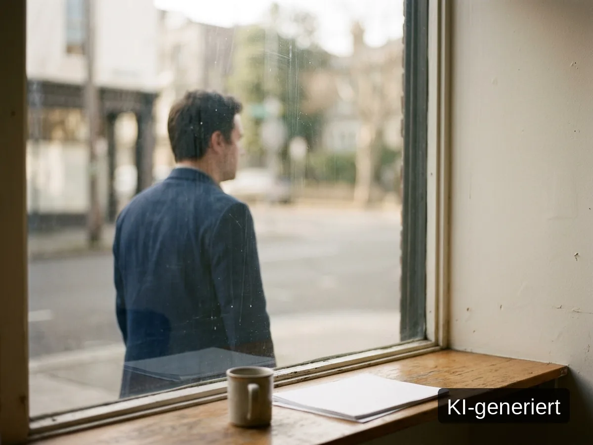 Die Spiegelung eines Menschen in einer Fensterscheibe, Bild mit KI erstellt