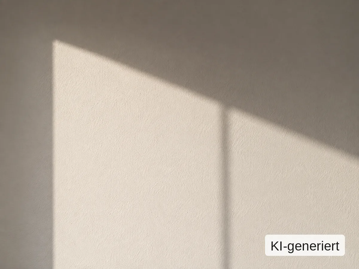 Morgenlicht auf einer leeren Wand mit einem Schattenstreifen, Bild mit KI erstellt